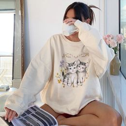 QNPQYX New 2020 Casual Oversized Women Sweatshirts Korean Fashion Home Clothes Cartoon Pattern Cute Long Sleeve Pullovers Autumn