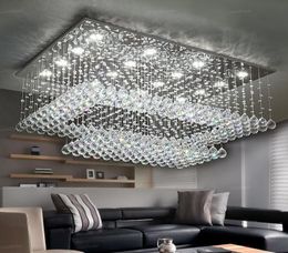 2022 luminaria de montaje empotrado rectángulo Contemporánea araña de cristal luz de cristal K9 lluvia caída rectángulo de techo accesorios de iluminación LED de montaje empotrado del accesorio de iluminación de sala de estar