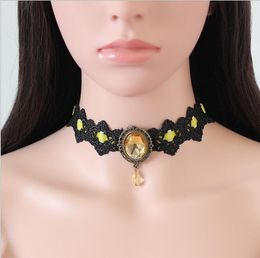 Bohemia Lace Gothic Tattoo Choker Necklace Women Vintage Black Red Blue Crystal Necklaces Gothic Punk Collar Choker Jewellery GD393