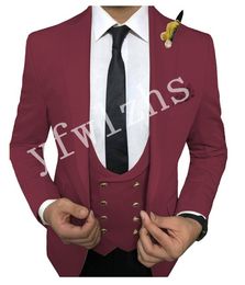 Classic One Button Handsome Groomsmen Peak Lapel Groom Tuxedos Men Suits Wedding/Prom Best Man Blazer ( Jacket+Pants+Vest+Tie) W202