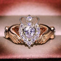 Rings For Women Retro Style Wings Of Love Zircon Rose Gold Colour Crown Heart Shaped Wedding Gift Fashion Jewellery