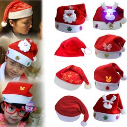 Santa Claus Hat Christmas Hats Ultra Soft Adult Kids Santa Claus Snowman LED Light Hats Xmas Party Props