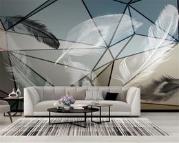 3d Custom Modern Wallpaper Nordic Luxury Geometric White Feather TV Background Wall Covering HD Light Blue Gray Triangle Map