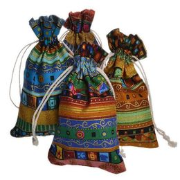 Tibet Stripe Linen Gift Bags Travel Organizer Storage Bag Vintage Jewelry Drawstring Pouch Free Shipping