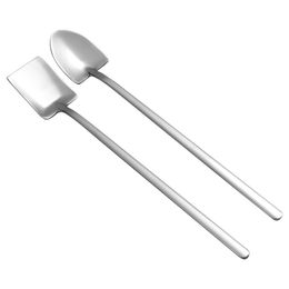 Stainless Steel Handle Ice Cream Drinking Spoons Shovel Shape Soup Coffee Tea Spoon Scoop Kitchen Flatware LX3018