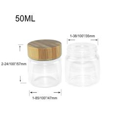 Capacity 50ml Glass Bottles With Aluminium Bamboo Double Cap Small Transparent Mini Empty Glass Vials Jars