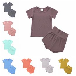 Kids Designer Clothes Girls Candy Color Pajamas Sets Boys Summer Casual Nightwear Cotton Short Sleeve Tops Shorts PP Pants Sleep Suit BC7577