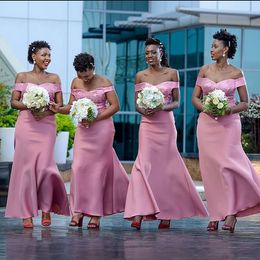 Pink Sequined Mermaid Bridesmaid Dresses Off The Shoulder Neck Maid Of Honor Gowns Floor Length Wedding Guest Dress