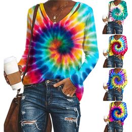 V Collar Print Long Sleeves Tie Dye Paisley Women Shirts Autumn And Winter Crop Top Ladies Sweatsuits Clothes Fashion HHA1480