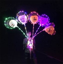 with 70cm Stick I lOVE U Letter BALLOON Toy kids LED Transparent Balloons LED lights String Wave Luminous Toy Balls 2022 chirstmas Birthday Wedding PARTY 09 decor