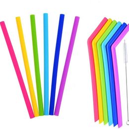 Food grade 25cm Colourful silicone straws silicone straight bent straws drinking straws bar tool free shipping LX2558
