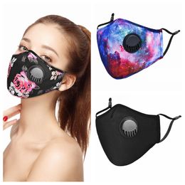 Peony Starry Sky Printed Face Mask With Breathing Valve Dust-proof Breathable Protective Mask Can Put PM2.5 Philtre Cotton Masks CCA12377