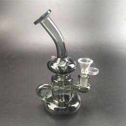 Grey Glass Water Bongs Hookahs Unique Design Inline Perc Percolator 7.2Inch Oil Burner Dab Rig