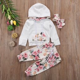 Baby Girl Clothes Floral Girls Hoodies Pants Headband 3pcs Sets Flower Pocket Infant Outfits Boutique Baby Clothing DW4894