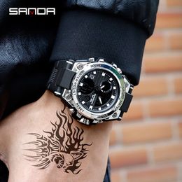 SANDA New Men Sports Watches Big Dial Casual Watches For Men LED Digital Waterproof Outdoor Male Watch