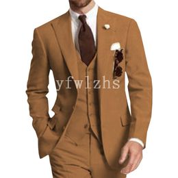 New Style Two Buttons Handsome Peak Lapel Groom Tuxedos Men Suits Wedding/Prom/Dinner Best Man Blazer(Jacket+Pants+Tie+Vest) W255