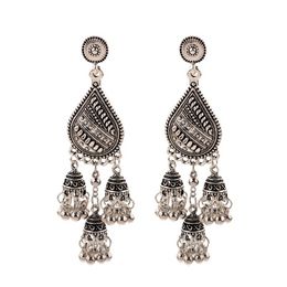 small hanging earrings UK - Indian Jhumka Jewelry Boho Ethnic Long Small Bell Tassel Drop Earrings For Women Metal Geometric Hanging Earring