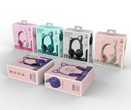 Cute Kids Bluetooth 5.0 Headphone LED light Cat Ear Headset Stereo Bass Wireless Earphone HiFi headphones with microphone