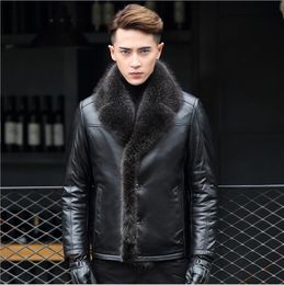 Winter Fashion Leather coat male genuine raccoon fur collar Jacket Leather Fur integrated man thick Warm slim feel fur coat