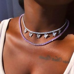 Fashion Women Jewellery Butterfly Choker Pendant Necklace Female Rhinestone Shiny Crystal Chain Pendant Clavicle Necklace Gift