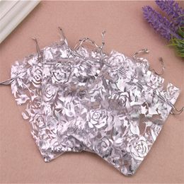 2019 Hot Sale Wholesale 200pcs/lot 7*9cm White Bronzing Rose Wedding Gift Packaging Christmas Organza Bags