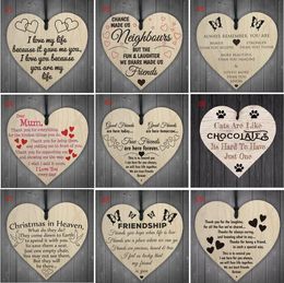 16styles Wooden Hanging Heart Plaque Cute Valentines Day Gift Sign Wedding Party Decorations Christmas Tree Ornament Pendant SN3168