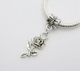 100Pcs/lot Tibetan Silver Alloy flower European Dangle Beads Charms Pendant For Jewellery Making DIY