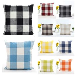 new Plaid Pillowcase Linen Plain Striped Pillow Cover Check Pattern Cushion cover Xmas Square Tartan car Pillowcases 10Styles T2I51270