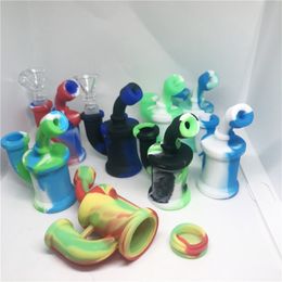 Recycler Bong Mini Silicone Bubbler Perc Dab Rig Smoking Hookah Bongs 3.85" inch Oil Rig Detachable Unbreakable Water Bong Pipe Glass Bowl