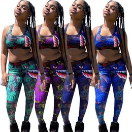 Womens outfits sexy 2 piece set sport suit sportswear tracksuit tank + legging new hot selling fashion print panelled suit klw4563