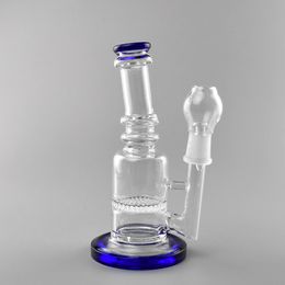 7-Inch Blue Honeycomb Glass Hookah Bong with 18mm Male Joint