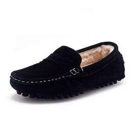 Kids Shoes Genuine Leather Shoes Loafers For Girls With Fur 2020 Winter Fashion Sneakers Children Peas Casual Boys Walking