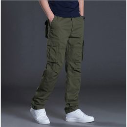 mens combat trousers UK - Spring Autumn Cargo Pants Casual Mens Baggy Regular Cotton Trousers Male Combat Tactical Pants Multi Pockets