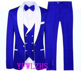 Handsome One Button Groomsmen Shawl Lapel Groom Tuxedos Men Suits Wedding/Prom/Dinner Best Man Blazer(Jacket+Pants+Tie+Vest) W337