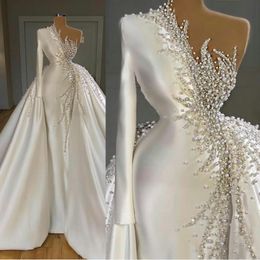 Luxury Mermaid Wedding Dresses for Girls Sheath Bride Bridal Gowns Rhinestone Appliques Beach Sheath Column Customize Made Plus Size
