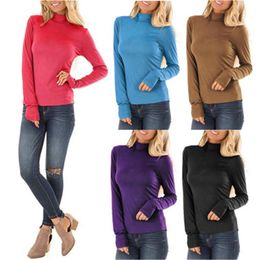 Womens High Neck Tee T-shirt Designer Long Sleeve Slim Solid Colour Tops Fashion Trend Female Round Neck Casual Street Style Tshirts