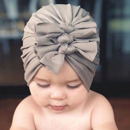 Children's hat hooded spring and summer new soft knitted fabric fold bow Indian hat baby hat WY1433