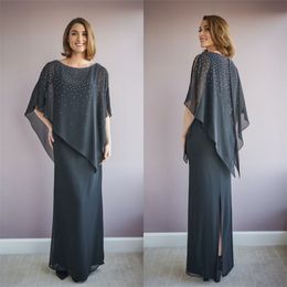 Mother of Jasmine the Bride Dresses Dark Grey Beaded Floor Length Long Prom Gowns Plus Size Wedding Guest Dress