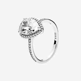 Big CZ diamond Wedding RING Women Girls Engagement Jewellery with Original box set for Pandora Sterling Silver Sparkling Teardrop Halo Ring