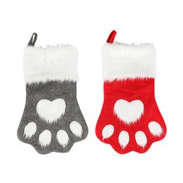 Stockings Cute Dog Paw Christmas Stocking Children Kids Xmas Gifts Candy Bags Christmas Tree Decorations Home Party Decorative LSK405