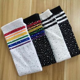 Hot sale sequin girls socks stripe girls socks cotton Athletic knit knee high socks Casual fashion children sock