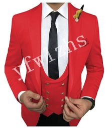 Classic One Button Handsome Groomsmen Peak Lapel Groom Tuxedos Men Suits Wedding/Prom Best Man Blazer ( Jacket+Pants+Vest+Tie) W210