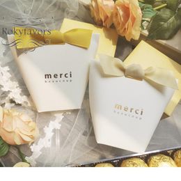 200PCS Merci Favour Boxes Bridal Shower Wedding Candy Boxes Birthday Party Gift Holder Little Things Gift Box Anniversary Giveaways Package