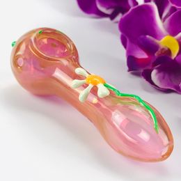 11.5cm Glass pipes Pink Cute Flower smoking pipe for Oil Burner dap rig chicha shisha