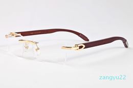 Wholesale-Fashion Sunglasses Gold Metal Frame Clear Lens Wood Sunglasses Glasses For Mens Rimless Buffalo Horn Sun glasses With Boxes Case L