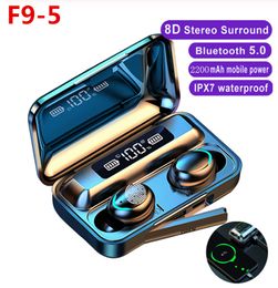 New F9-5 V8 TWS Touch Control Bluetooth 5.0 Headphones earphones LED Display Wireless Sport Stereo Earbuds Headset power bank charging dock