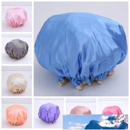 Double Layer Shower Cap Waterproof Resuable Solid Elastic Band Bath Cap Thicken Hair Caps Anti-fume Hat Adult Makeup Hair Cover DBC VT1676