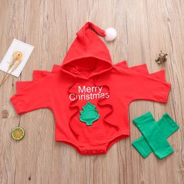 2020 New Christmas Baby Letter Print Long Sleeve Hooded Romper leggings sets Clothing Infants Xmas Tree Jumpsuits Clothes M2364