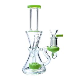 8 Inch Green Purple Heady Glass Bongs Showerhead Perc Recycler Bong Klein Water Pipes 14mm Joint Oil Dab Rigs With Bowl