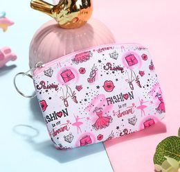 DHL100pcs Coin Purses Women PU Dress Printing Zipper Coin Purses Mix Color